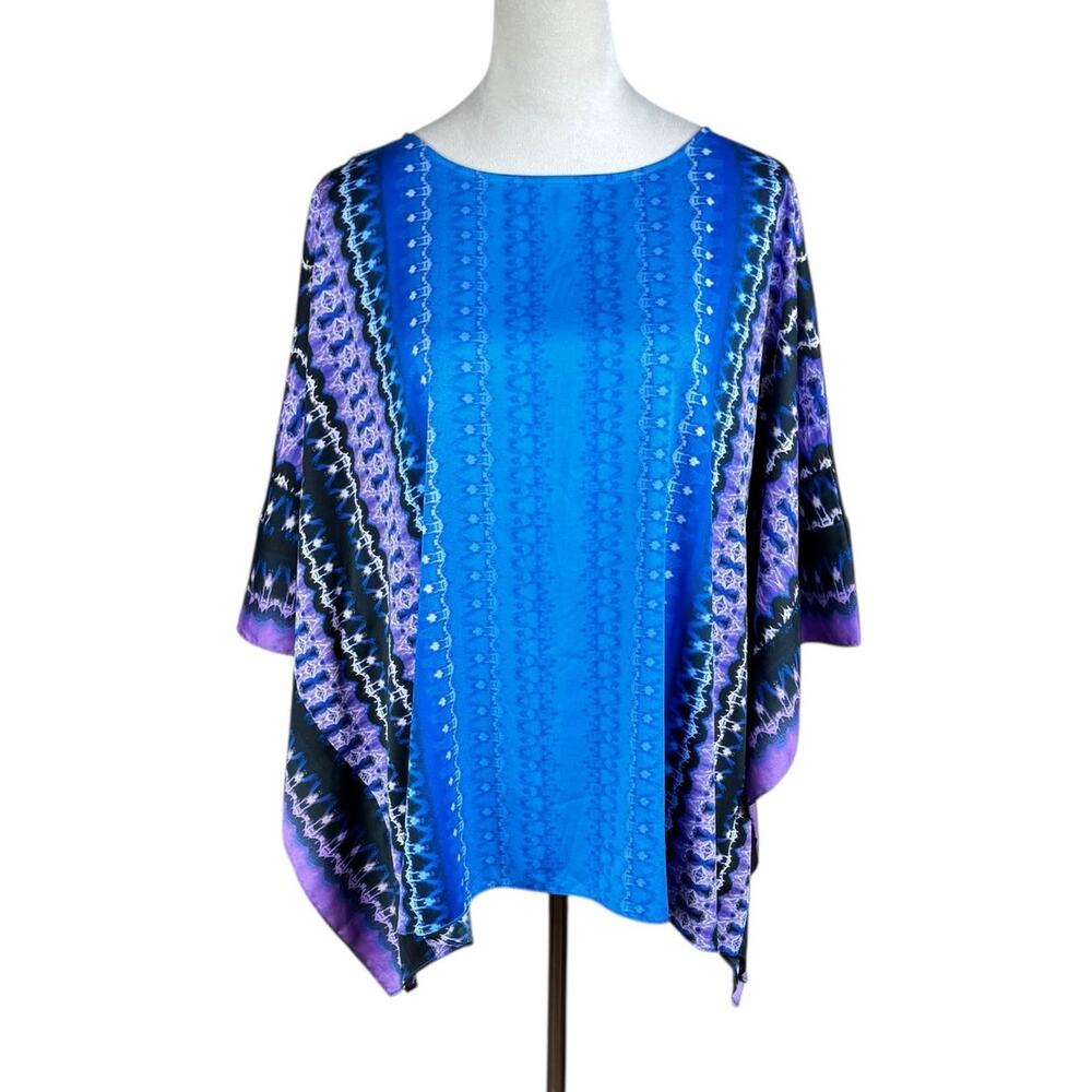 Bob Mackie Blue Purple Watercolor Tie Dye Lightweight Oversized Kimono Blouse